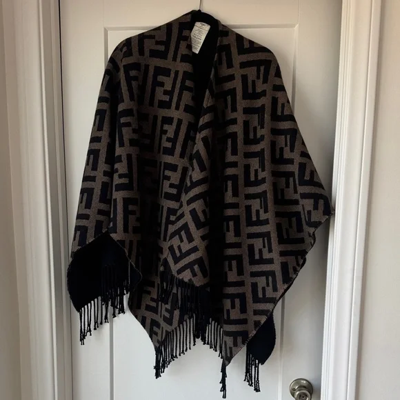 Fendi Dark Patterned Fringe Shawl - Picture 1 of 2
